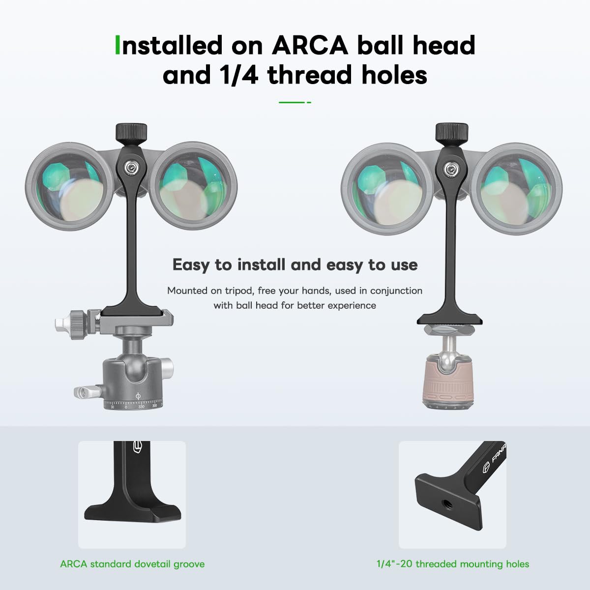 Fanaue S2 01 Binocular Tripod Adapter With 1/4 20'' Thread Compatible With Porro Binoculars And Arca Ball Heads, Universal Quick